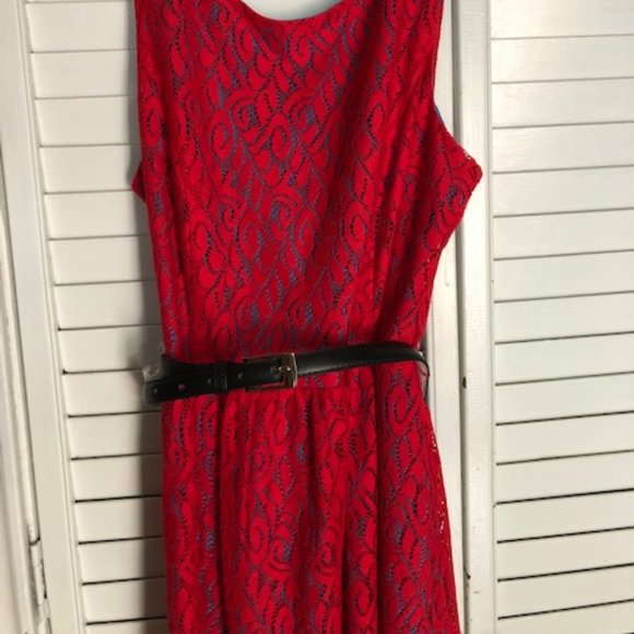 Lace Polyester Belted Lined Sun Dress Size 14 - Picture 2 of 4